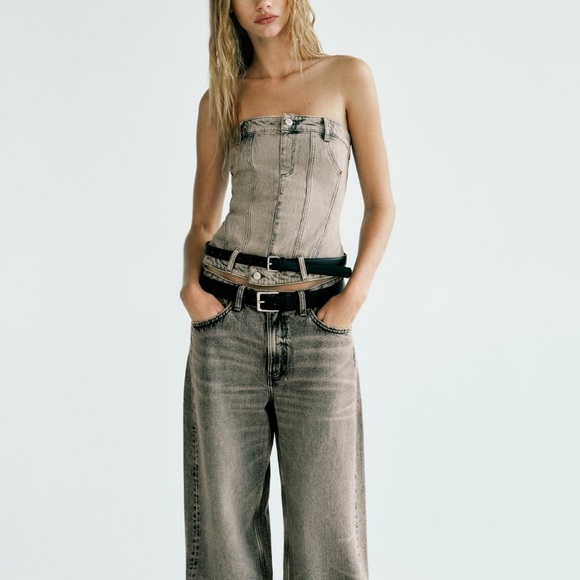 CORSET STYLE DENIM TOP TRF - Picture 2 of 7